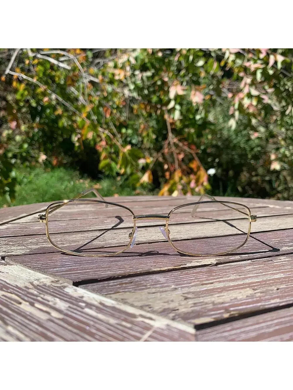 Vintage 2000s style unique Slim Gold Trim Clear Lenses Glasses. Glasses are
